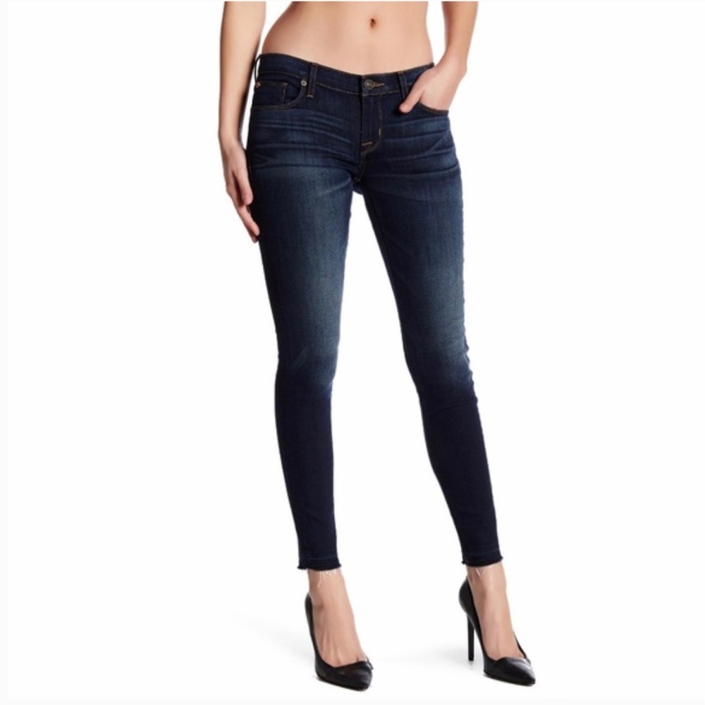 Hudson Jeans Krista raw Released Hem Skinny dark Denim 32 midrise ankle